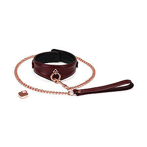 Liebe Seele Wine Red Curved Collar & Leash, bdsm kožený obojok s vodítkom