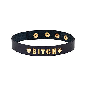 Liebe Seele Choker Bitch (Gold), kožený fetiš obojok